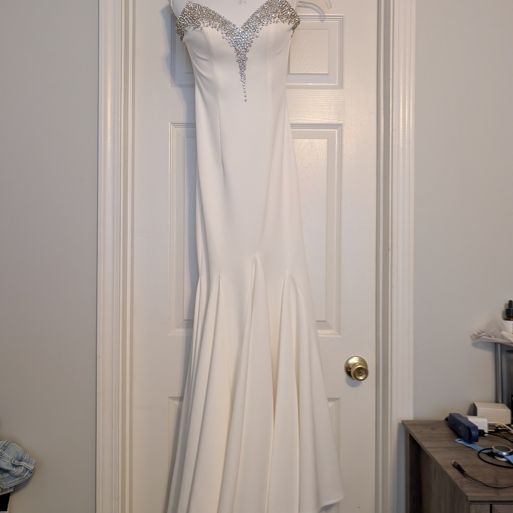 Johnathan Kayne White Dress with Silver Accents